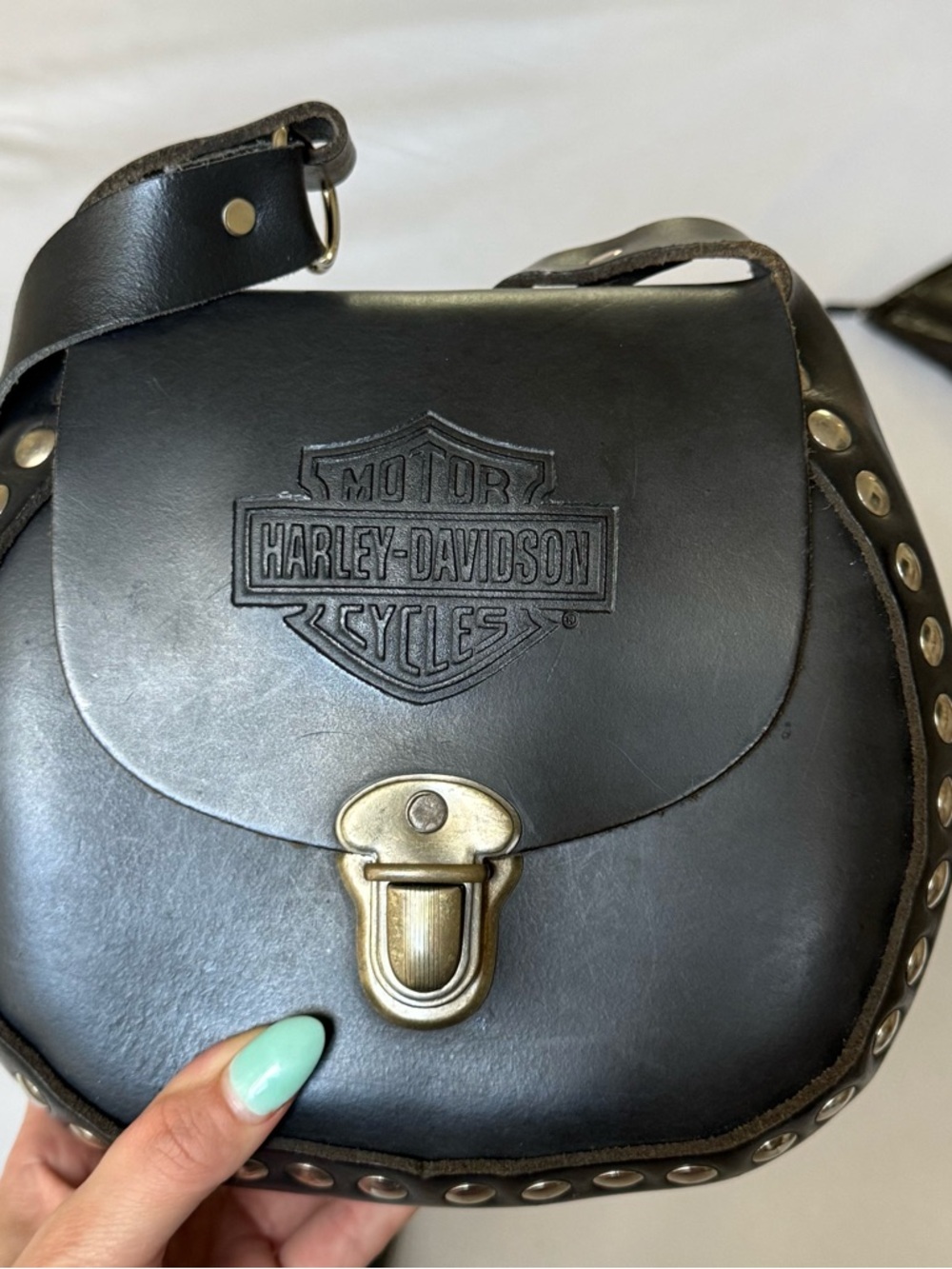 Harley-Davidson Black Leather Studded Flap Crossbody with Wallet - Picture 5 of 10